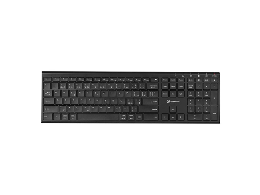 Powerton UltraSlim, klávesnice integrovaná, CZ/SK, Multi-Device typ 2.4 GHz Dongle + Dual Bluetooth, bezdrátová, černá