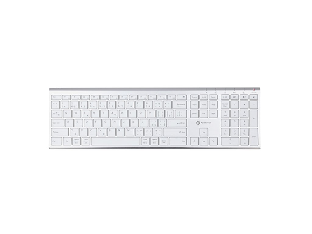 Powerton UltraSlim, stříbrná klávesnice integrovaná, CZ/SK, Multi-Device typ 2.4 GHz Dongle + Dual Bluetooth, bezdrátová,