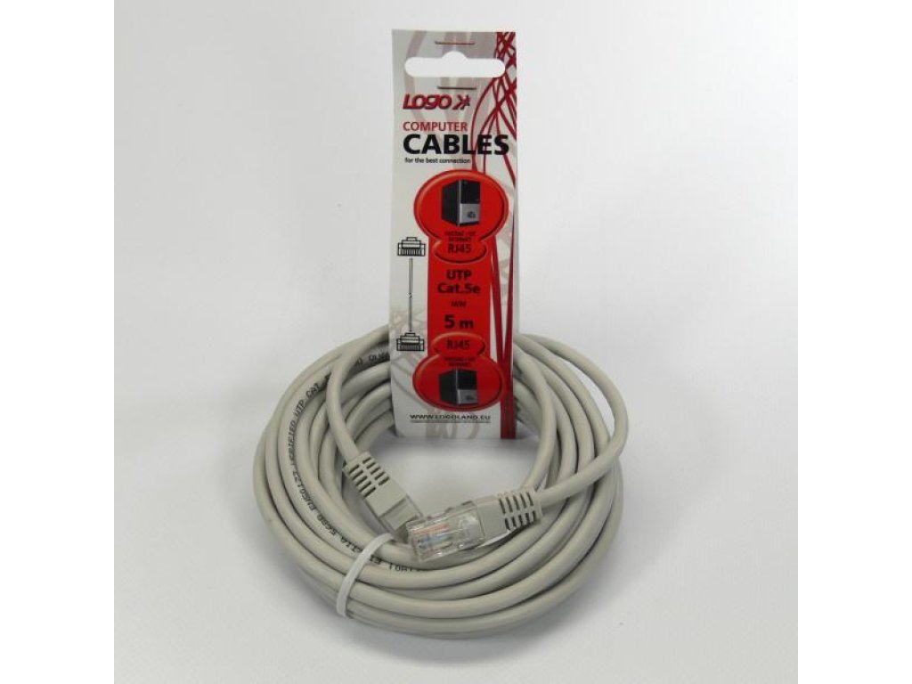 UTP patchcord, Cat.5e, RJ45 M-5m, nestíněný, šedý, Logo, LOGO bag