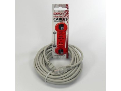 UTP patchcord, Cat.5e, RJ45 M-5m, nestíněný, šedý, Logo, LOGO bag