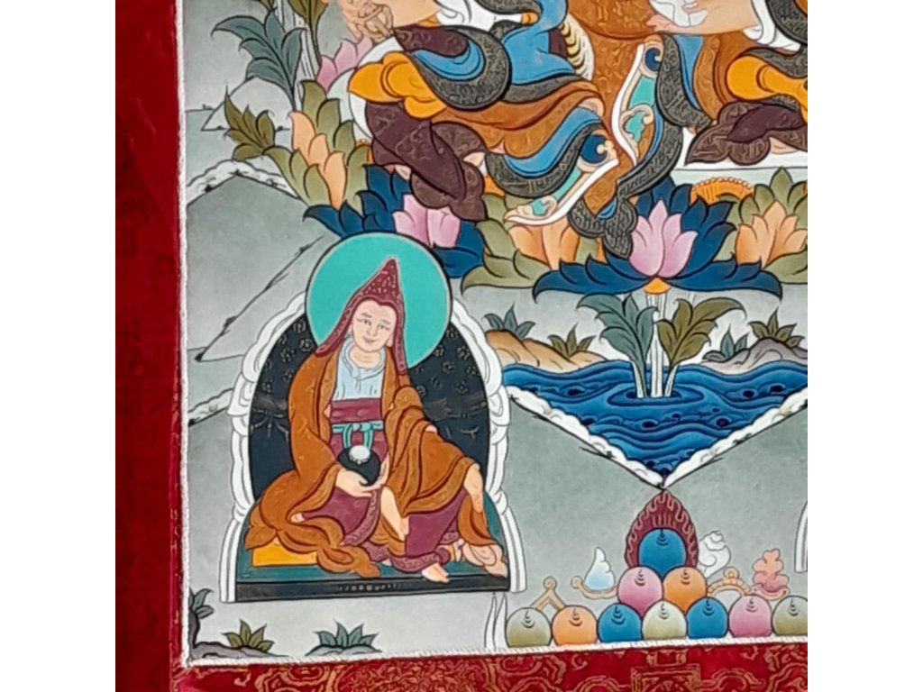 Guru Padmasambhava Thangka specialny s zlato s brokada extra