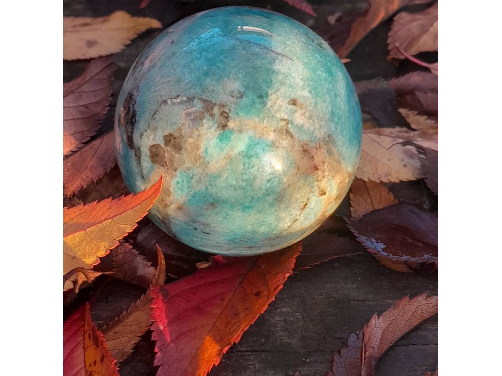 Koule/Sphere/Kugel Amazonite 5cm s zahněda/smokey quartz