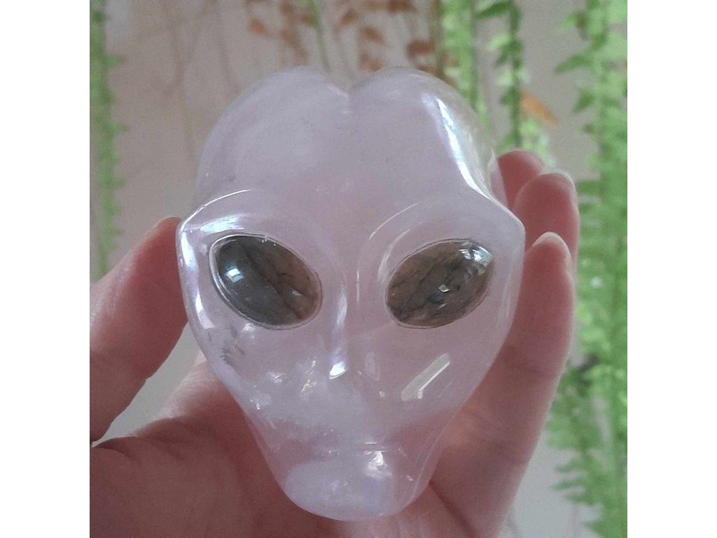Rosequartz UFO star being 8cm with labradorite eyes
