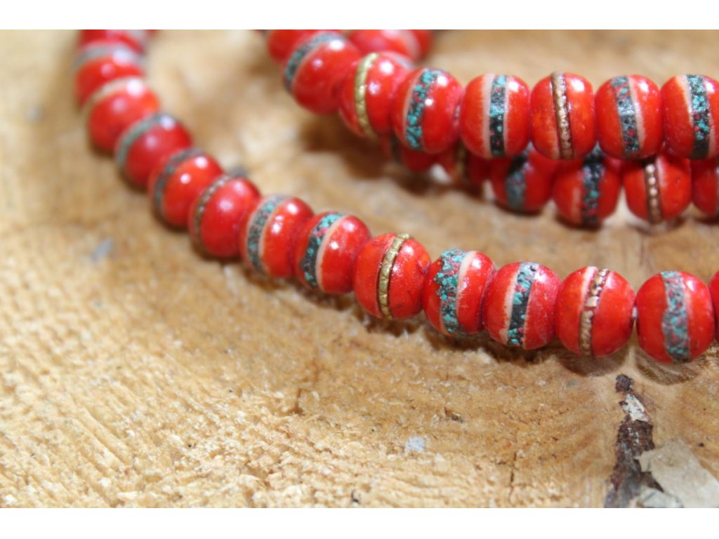 Malla Kámen Tibetská Styl /Stone beads Tibetan Style /červeny/red Šamansky /Shamanism