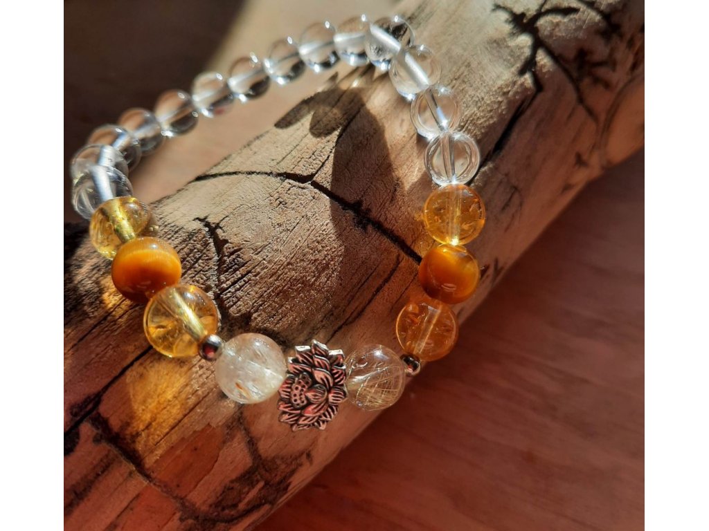 Náramek/Bangle/Armband Blíženci/Lev/Gemini/Leo Křistál/Crystal,Citrine,Routile/Rutil/Tygři oko/Tiger Eyes