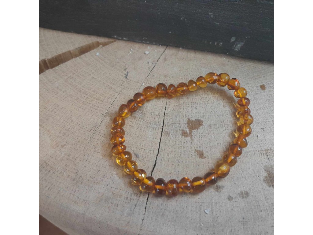 Bangle Amber beaded 6mm extra-18,5cm cognac