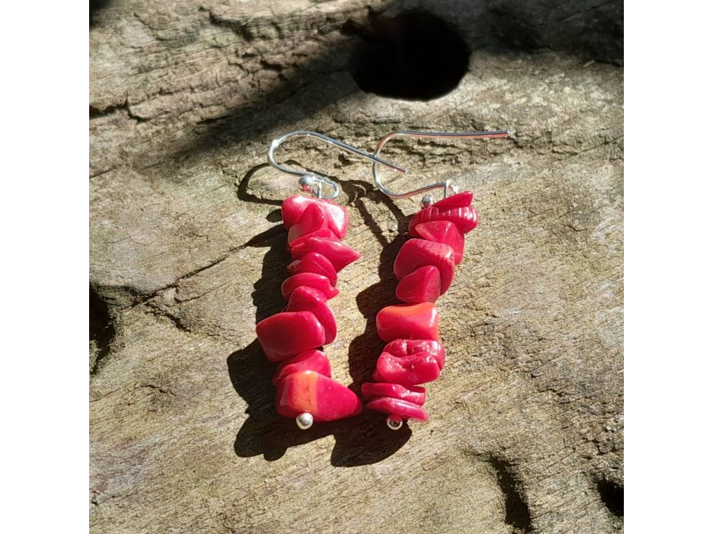 Naušnice/Earrings/Ohrringe střibro visací červeny /red Koral/Corall 3,5cm