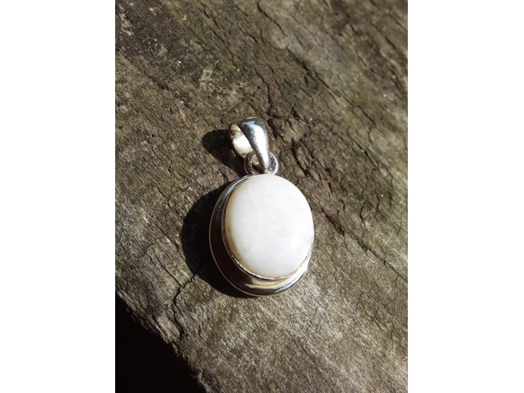 Silver pendant white opal  2,5cm