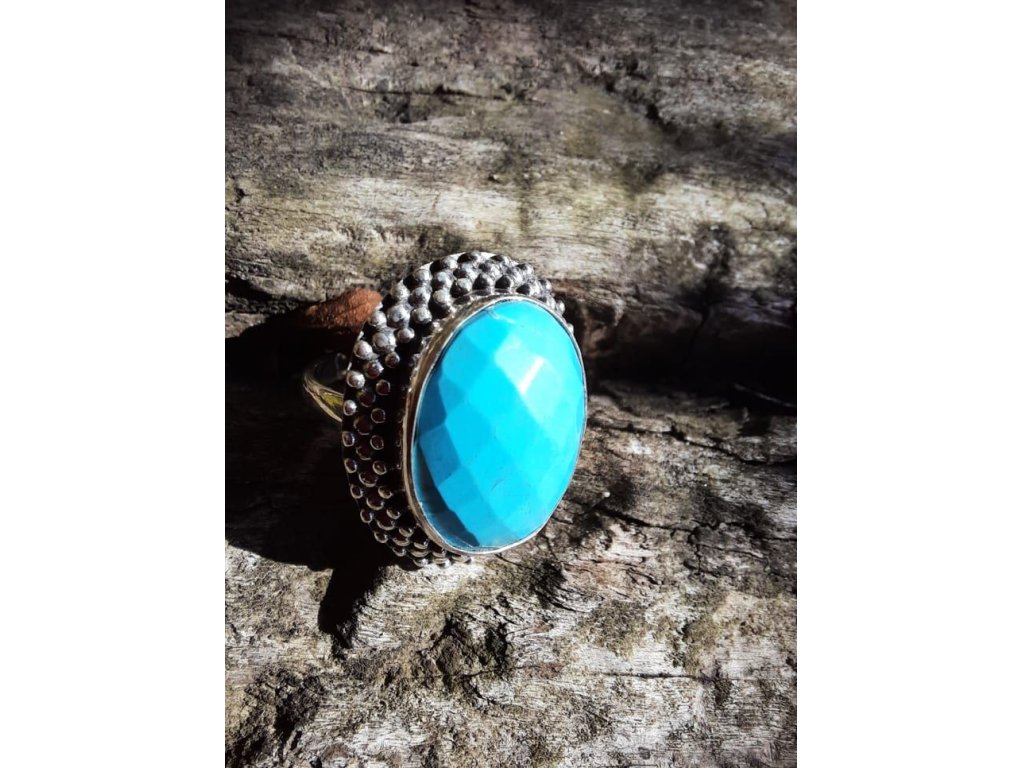 Ring Silver chequred board special Turquoise 2cm