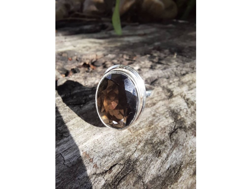 Prsten střibro/Silver/Ring/Annaeu zahněda/smokey quartz/Rauch quartz 2,5cm