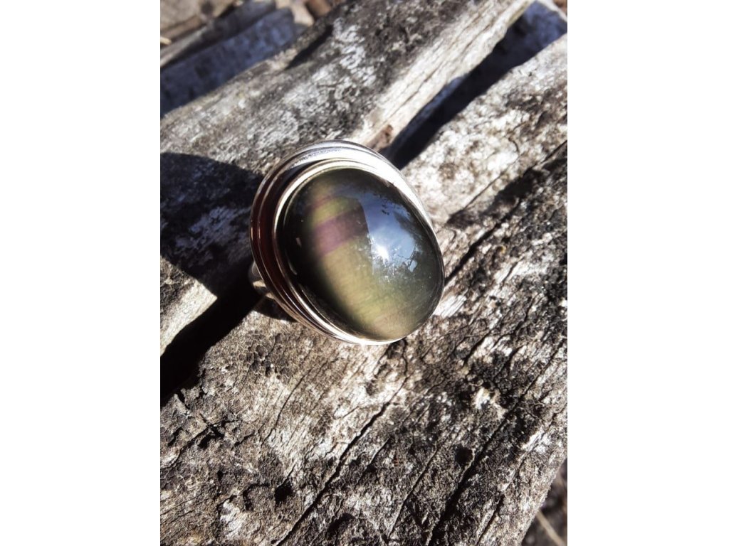 Prsten střibro/Silver/Ring Obsidian 2,5cm maly/small/kleiner