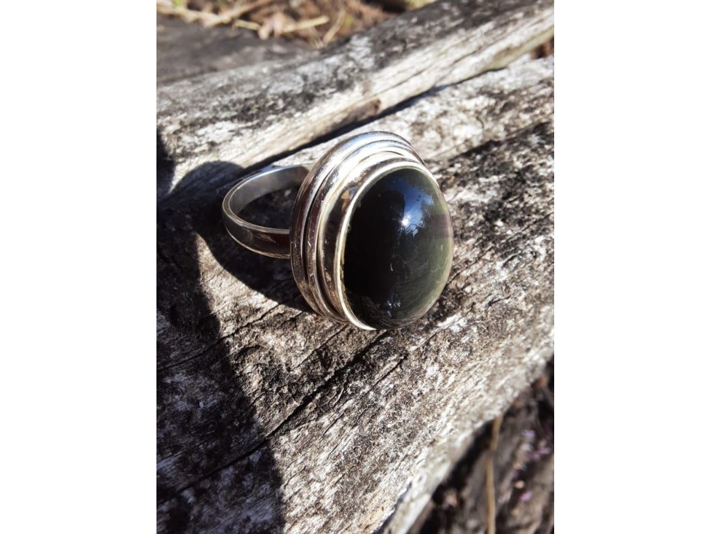 Prsten střibro/Silver/Ring Obsidian 2,5cm velky/big one