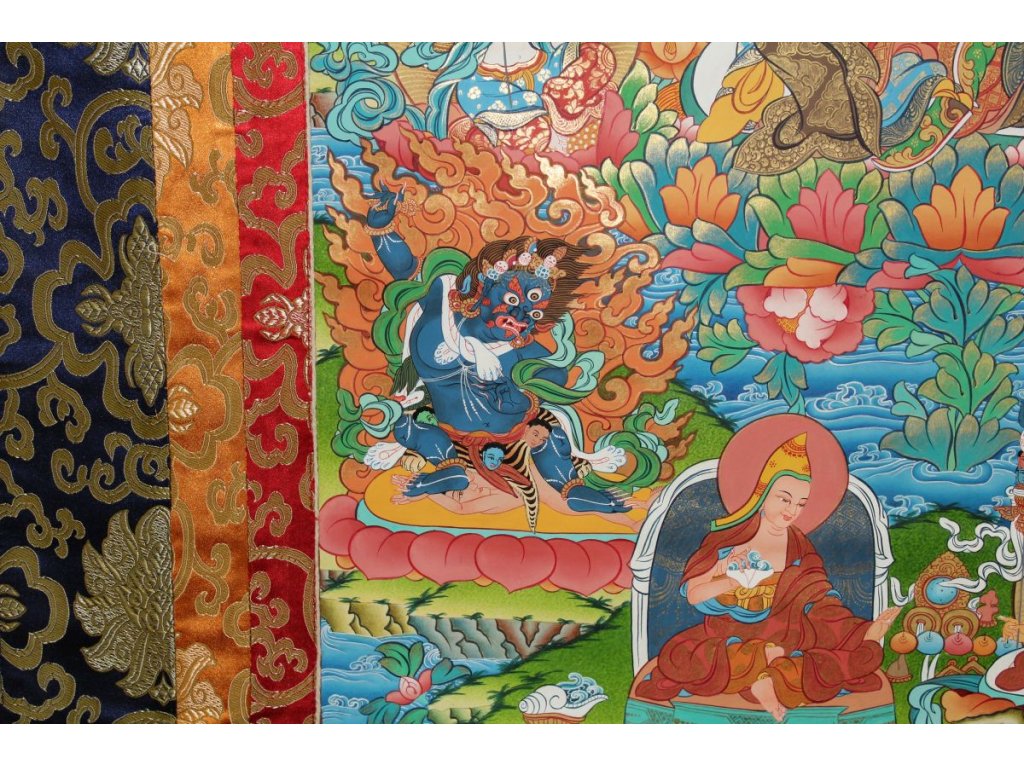Rare Big Thanka 8 manifestacion Guru Padmasambhava with silk Embroidery-