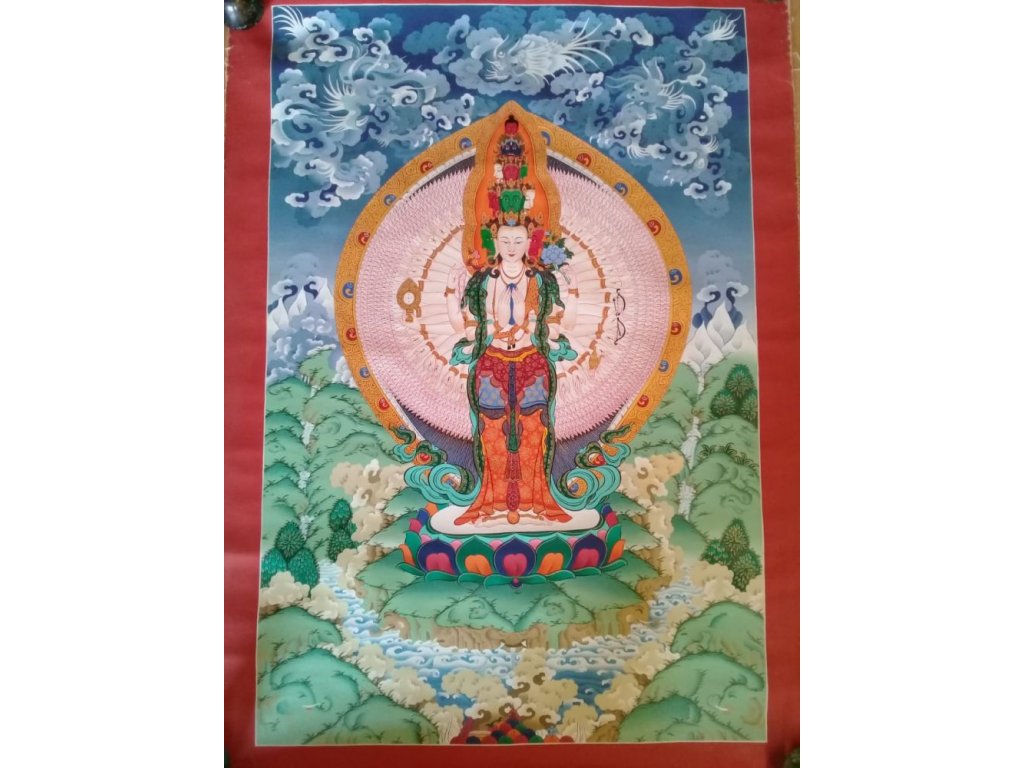 Thangka  Avalokiteśvara/Chentrezig Thangka - 1000 ruku s zlato