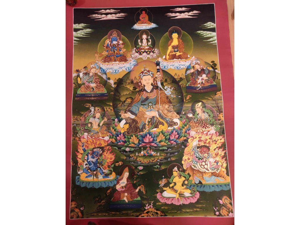 Thanka 8 manifestací Guru Padmasambhava mit Gold gemahlen