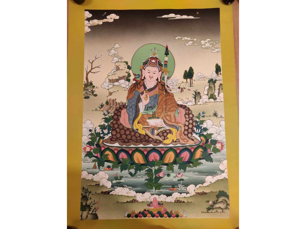 Thangka Guru Padmasambhava mit Gold Gemahlen