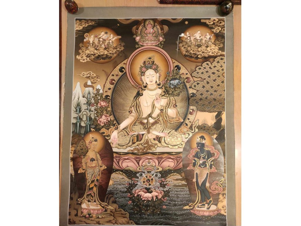 Thangka White Tara Devi painting with gold