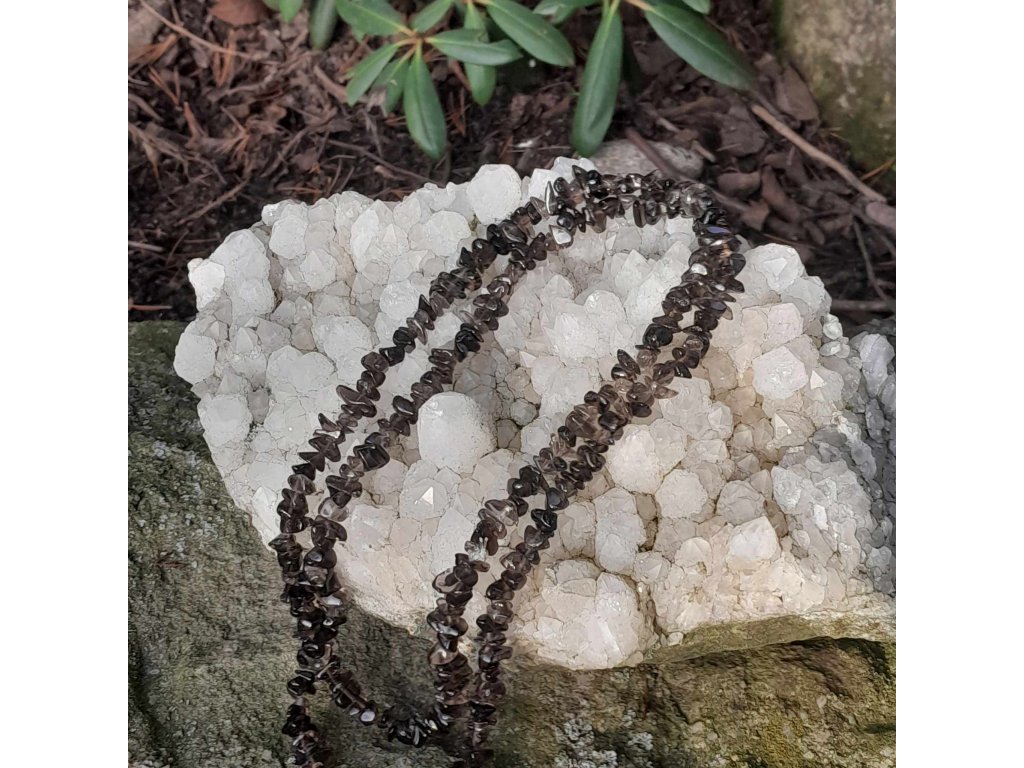 Smokey quartz necklace long chip stone 90cm