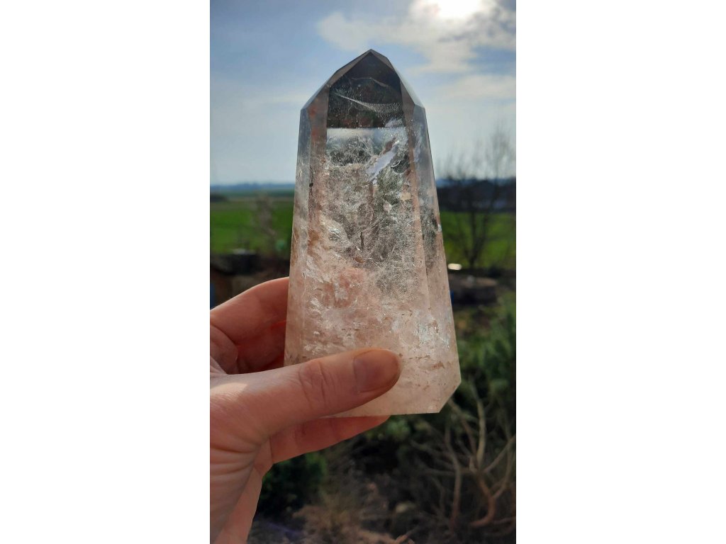 Obelisk Rauch quartz poliert 14cm klares mit Regebogen