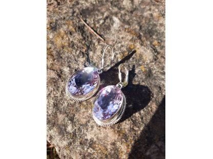 Earrings silver Amethyst 3,5cm diamond cut