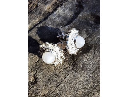 Naušnice Bílý  Labradorite Střibro /White Labradorite Earrings in Silver 1,5cm 2