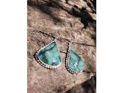 Naušnice/Earrings/Ohrringe střibro/silver Smaragd/Emerald 5cm 2