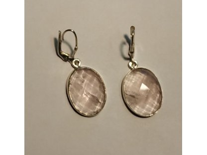 Naušnice střibro Růzenin Extra/Rosequartz cm/Silver earrings 3,5cm facetovany/diamond cut