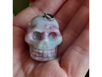 Pendant silver hook skull Rubellite-Tourmaline rare  Extra 2cm