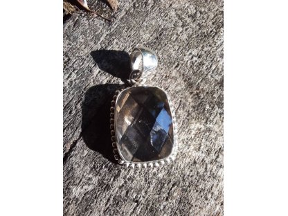 Silver Pendant square diamond cut Smokey quartz diamond cut 2,5cm