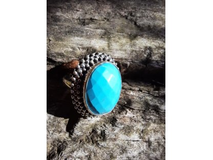 Ring Silver chequred board special Turquoise 2cm