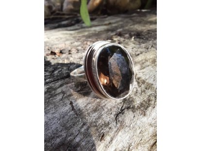 Prsten střibro/Silver/Ring/Annaeu zahněda/smokey quartz/Rauch quartz 2,5cm 2
