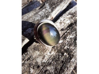 Prsten střibro/Silver/Ring Obsidian 2,5cm maly/small/kleiner