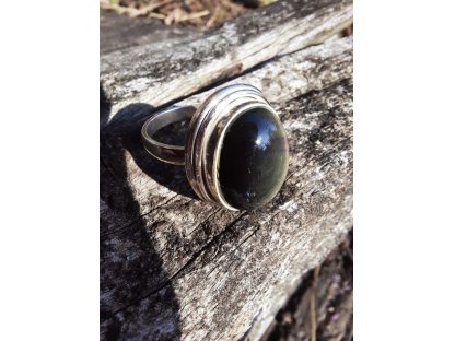 Prsten střibro/Silver/Ring Obsidian 2,5cm maly/small/kleiner 2