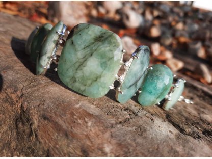 Střibro/SIlver náramek/bracelet Smaragd/Emerald 20cm