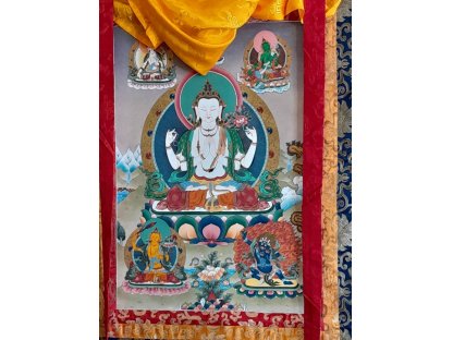 Thangka Avalokitesvara with Manjusri,Vajrapani,Tara and Amitabha  Mandala with gold