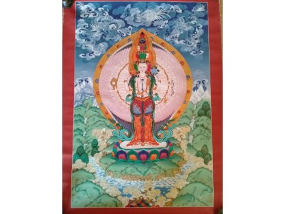 Thangka malován Avalokiteśvara/Chentrezig Thangka - 1000 ruku