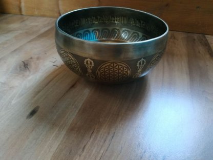 Tibetská mísa/Singing bowl s sri yantra*květ života*čhakra 15cm
