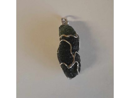 Vltavín střibro přívěšek/Moldavite pendant 3,5cm 2