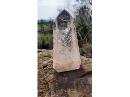 Obelisk Rauch quartz poliert 14cm klares mit Regebogen