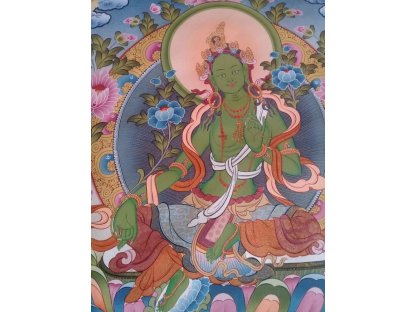 Zeleny/Green Tara Thangka Malovany/Painting