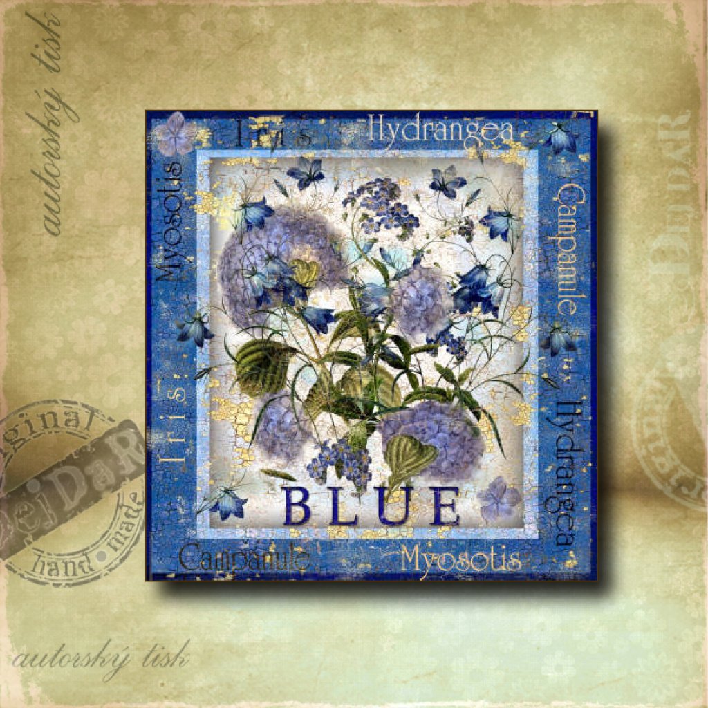 Obrázek čtvercový modré květiny