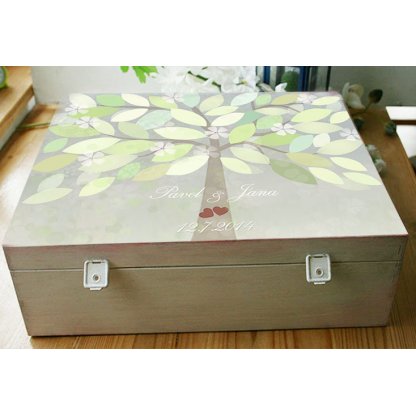 Svatební krabice se stromem přání na vzkazy a podpisy - zelená
