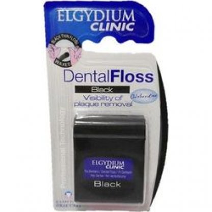 ELGYDIUM CLINIC voskovaná dentální nit s chlorhexidinem černá  50m bez příchutě