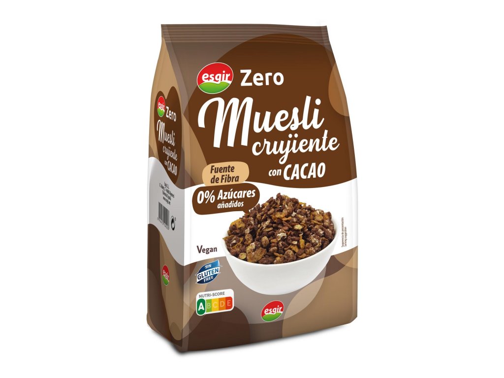 Křupavé müsli s kakaem Esguir Zero, bez lepku a bez přidaného cukru 300 g.