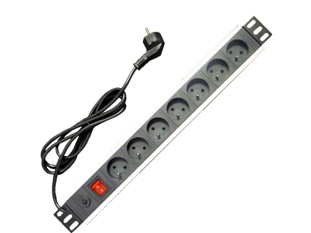 19" napájecí panel 7x220V-1,8m PPO Black+prep.ochr