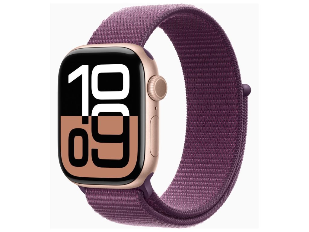 APPLE Watch Series 10 GPS + Cellular 42mm Rose Gold Aluminium Case with Plum Sport Loop (MWXC3QC/A)