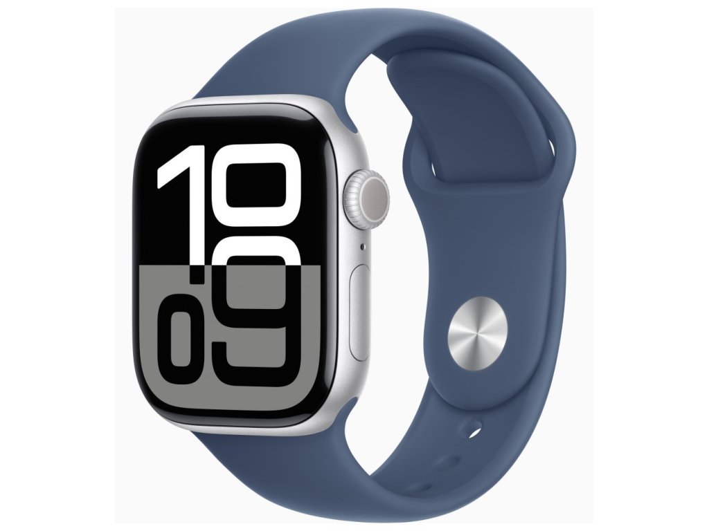 APPLE Watch Series 10 GPS + Cellular 42mm Silver Aluminium Case with Denim Sport Band - M/L (MWX43QC/A)