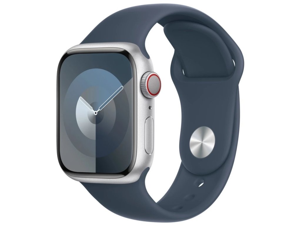 APPLE Watch Series 9 GPS + Cellular 41mm Silver Aluminium Case with Storm Blue Sport Band - M/L (MRHW3QC/A)