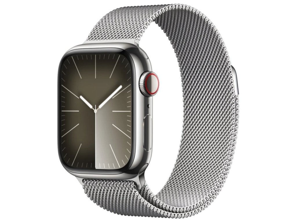APPLE Watch Series 9 GPS + Cellular 41mm Silver Stainless Steel Case with Silver Milanese Loop (MRJ43QC/A)