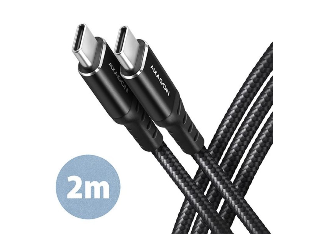 AXAGON BUCM-CM20AB, HQ kabel USB-C <-> USB-C, 2m, USB 2.0, PD 60W 3A, ALU, oplet, černý (BUCM-CM20AB)